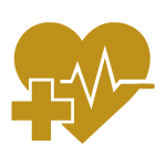 Medical icon with heart, cross, and heartbeat